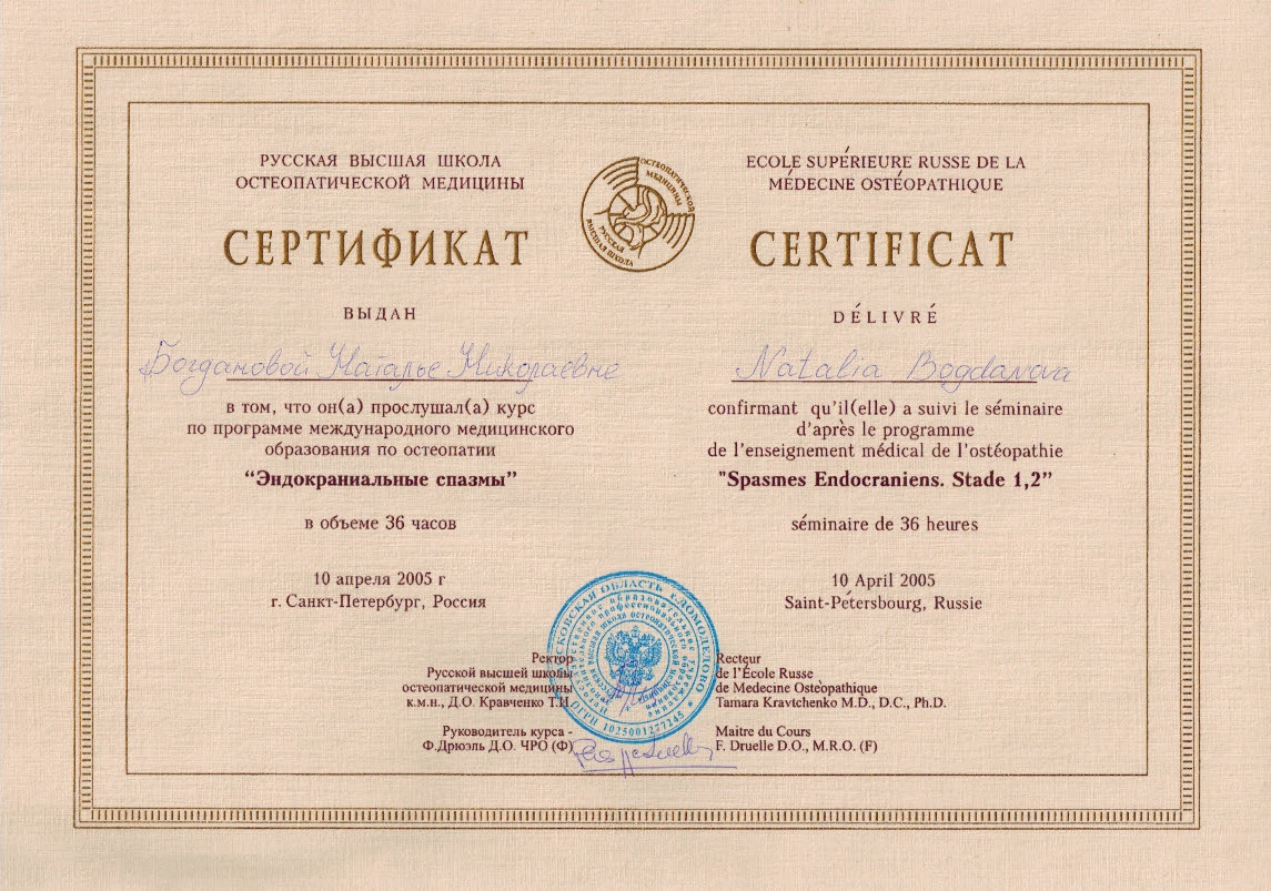 эндокраниальные спазмы - сертификат