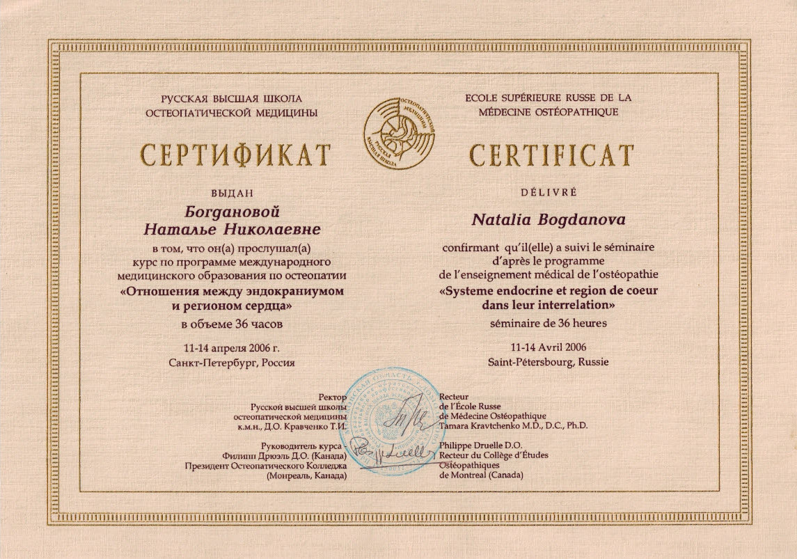 отношения между эндокраниумом и регионом сердца - сертификат